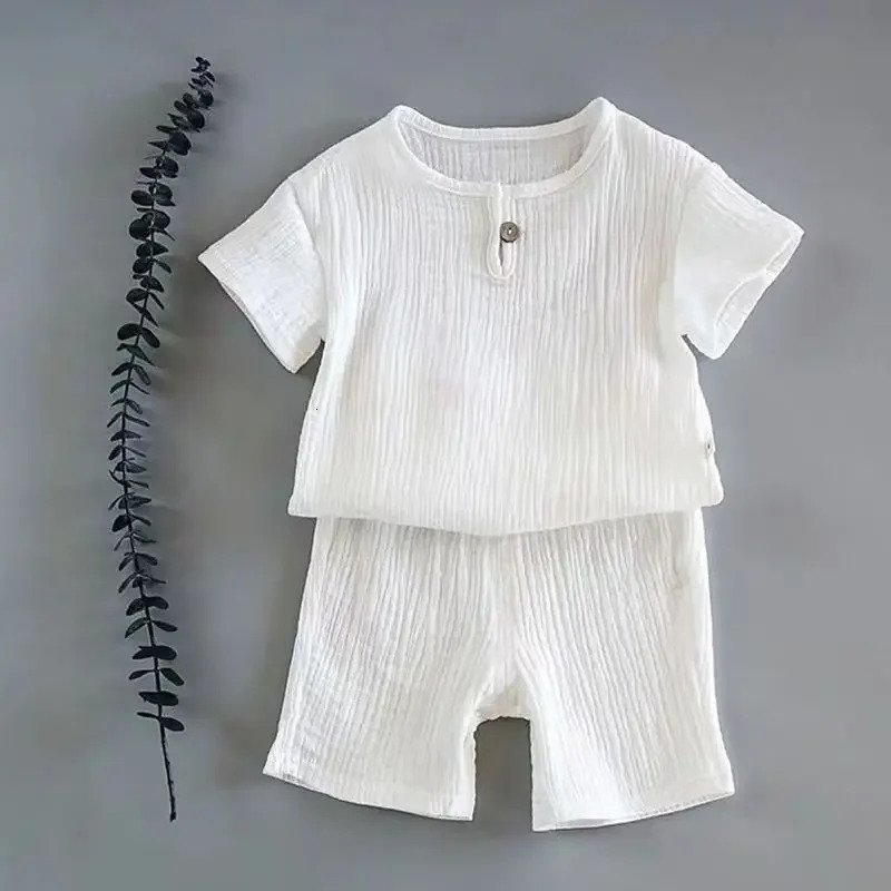 Summer childrens clothing set cotton linen sports baby girl boy 2-piece T-shirt suitable for children aged 1-6 250409