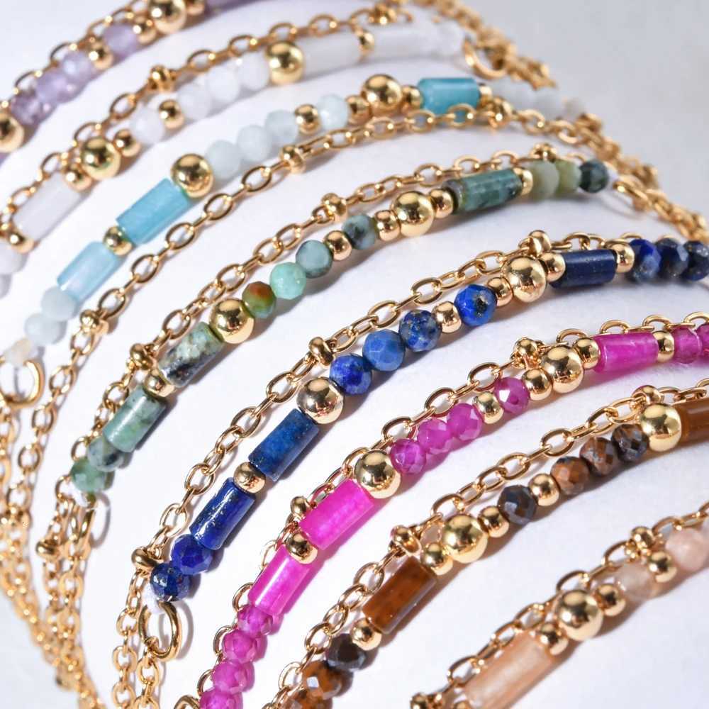 Thin Boho 18K Gold PVD Plated Stainless Steel Chain Bracelets for Women Charm Lapis Lazuli Turquoise Natural Stone Jewelry GiftT251110