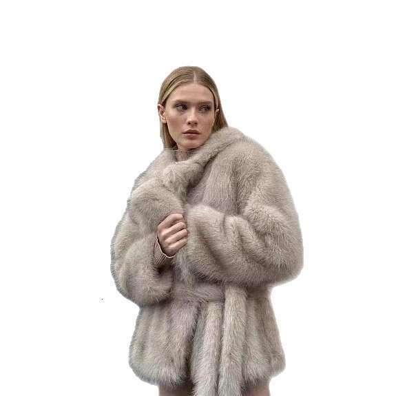 Fashion Collar Fox Faux Winter TurnDown Plush Overcoat Loose EcoFriendly Fur Coat