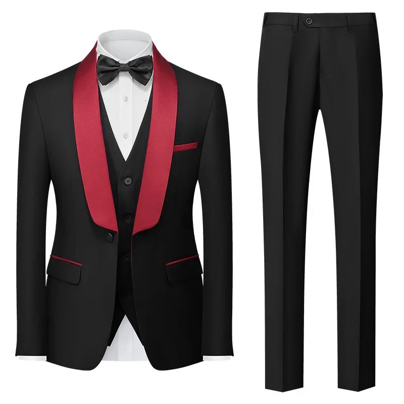 Red Mens Suit 3 Piece Wedding Party Dress Jacket with Pants Vest Blue Green Gray Black Available Asian Size M-5XL 6XL 250409