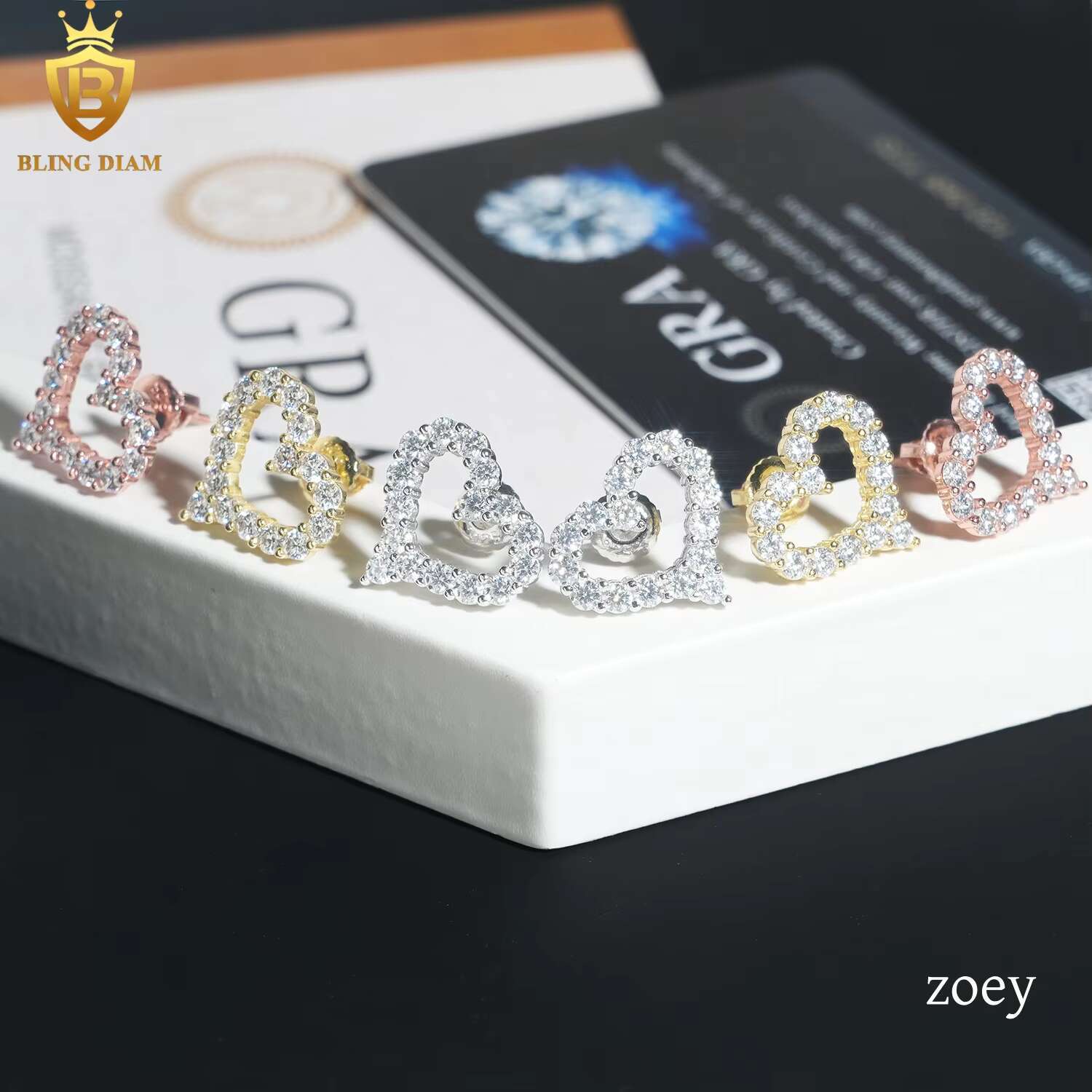 Fashion Jewelry 925 Sterling Silver Vvs Moissanite Heart Shapef Hoop Earrings Rose Gold Plated Gra Certificate