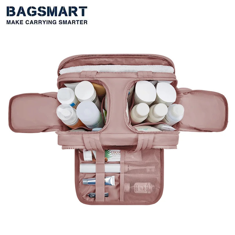 BAGSMART Large Capacity Travel Toiletry Bag Opening Makeup Portable Cosmetic Storage With Handle For Accessories Toiletr 251110