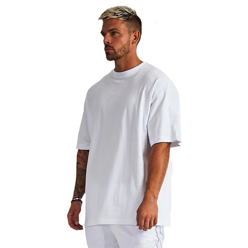Hip hop style short sleeved sports fitness plus size T-shirt for mens running casual loose cotton exercise