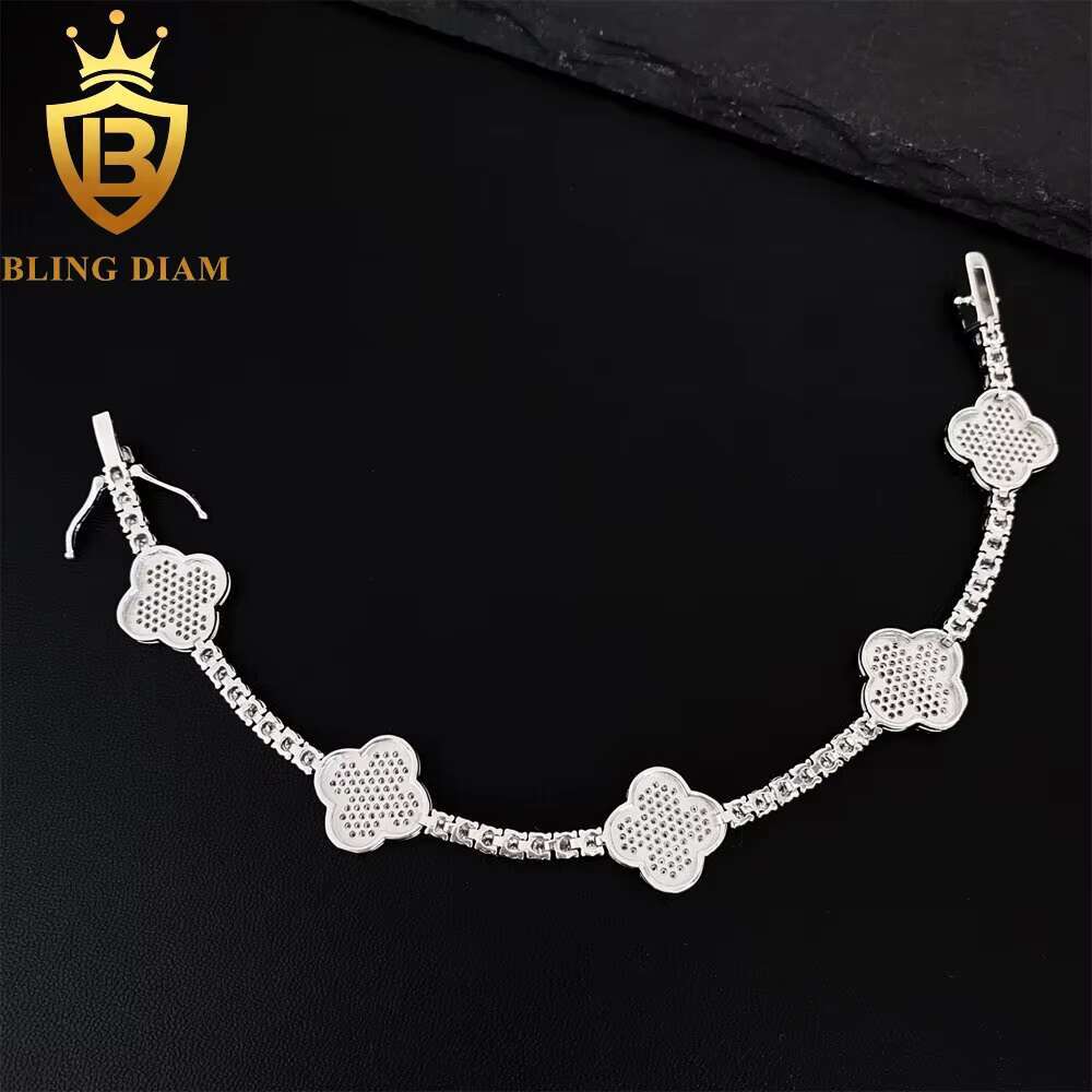 Women Jewelry VVS Moissanite Diamond Bracelet 925 Sterling Silver Fine Jewelry Four-leaf Clover Chain Bracelet