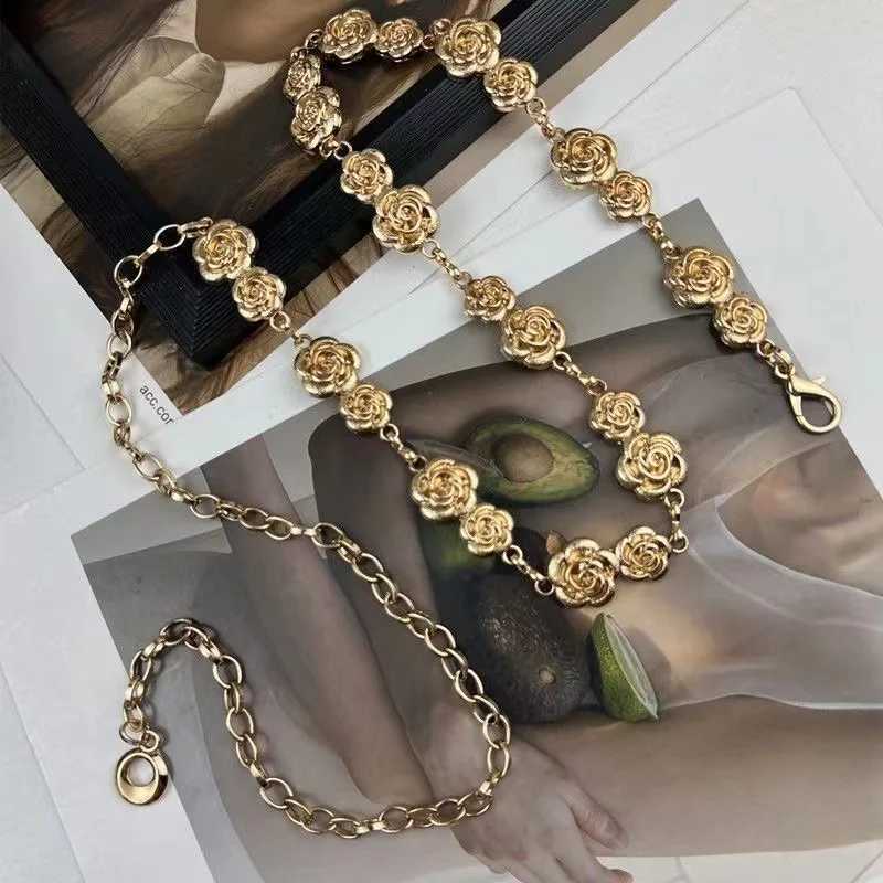 Fashionable metal rose waist chain retro version belt Wens dress set jeans decorative belt clothing accessories X250410