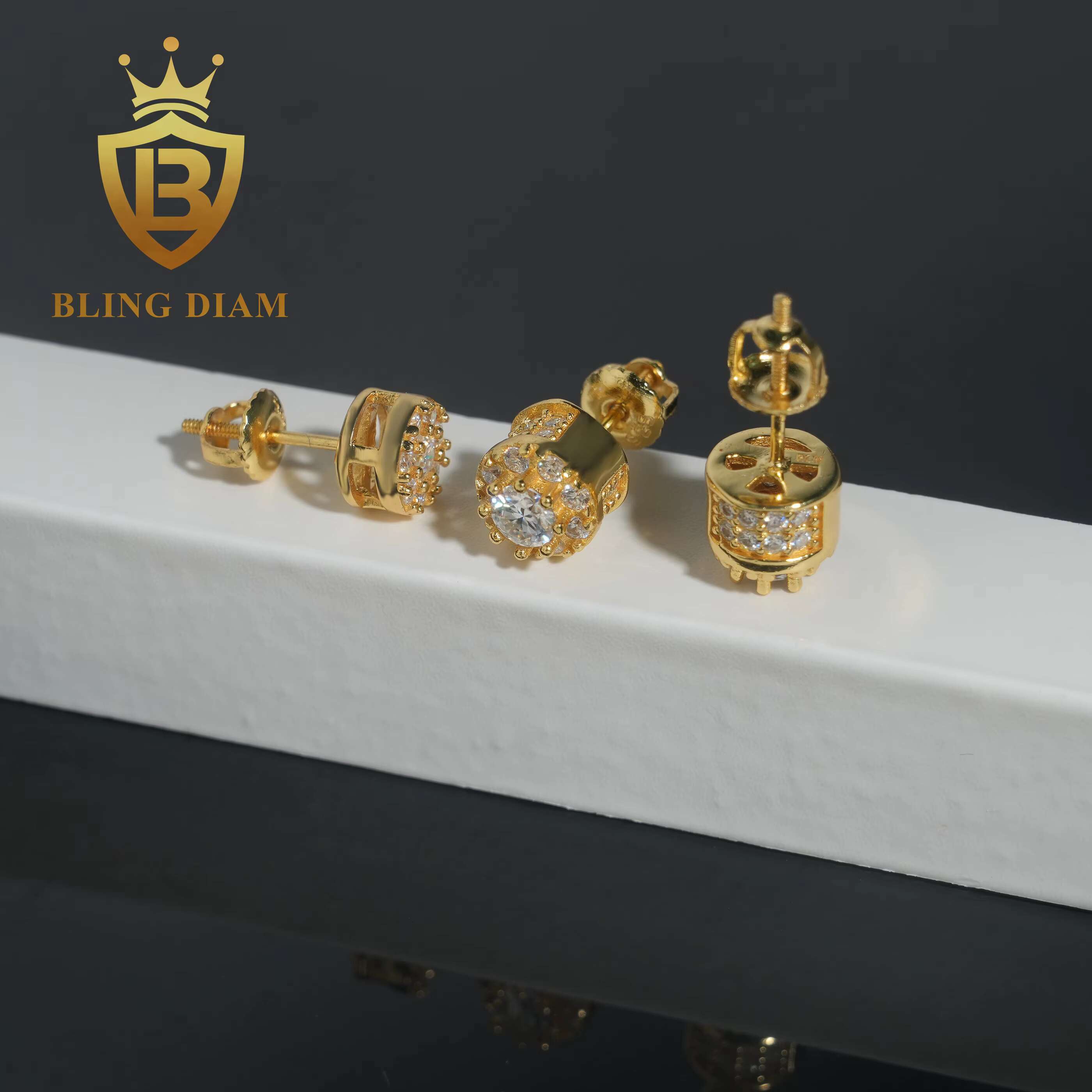 Hip Hop Moissanite Diamond Earrings Screw Back Pass Diamond Tester 925 Sterling Silver Moissanite Stud Earring Ready Shipping