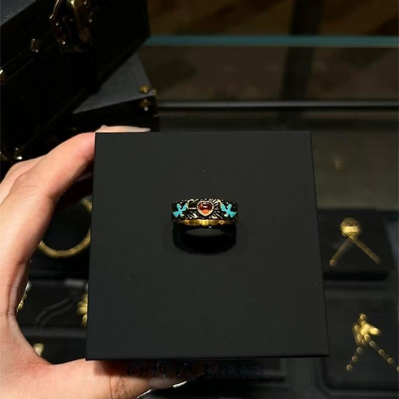 Vintage Bird Collection Vintage Bird Fashion Ring Ring For Women Designer Ring Retro Brushed Red Heart Buchi Style Index Finger Ring