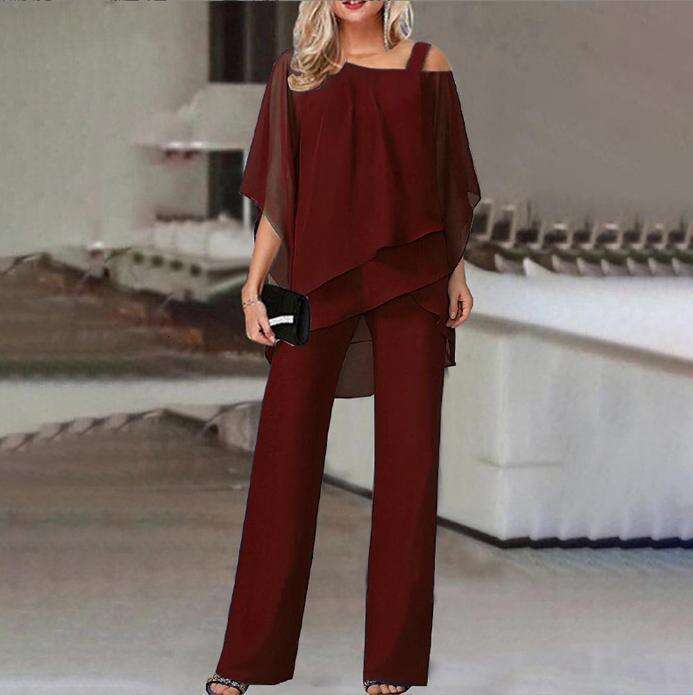 Batwing Sleeve Top and Pants Women's Casual Off-Shoulder Irregular Party Elegant Two-Piece Set 2025 Spring Summer Autumn