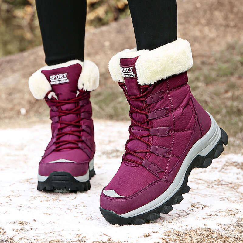 Cross-Border Plus Size Cotton Shoes Women's Snow Winter Warm Mid-Calf Fleece-Lined Thickened Northeast Outdoor Hiking Boots