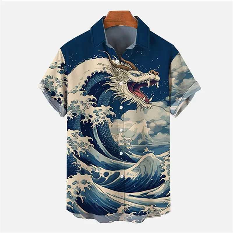 Mens 3D Ocean Animal Printed Fashion Button Short Sleeve Street Clothing Cool Innovation Hawaiian Shirt X250410