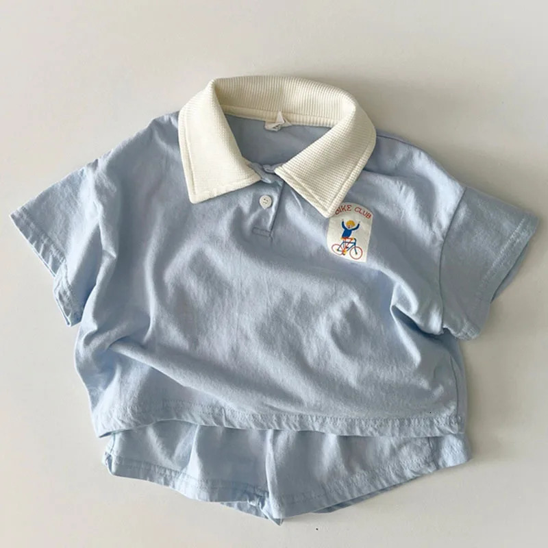 Boys Summer Fashion Polo Sports Set Childrens Simple Collar T-shirt Cotton Loose Thin Cotton Shorts 2-piece Set 250409