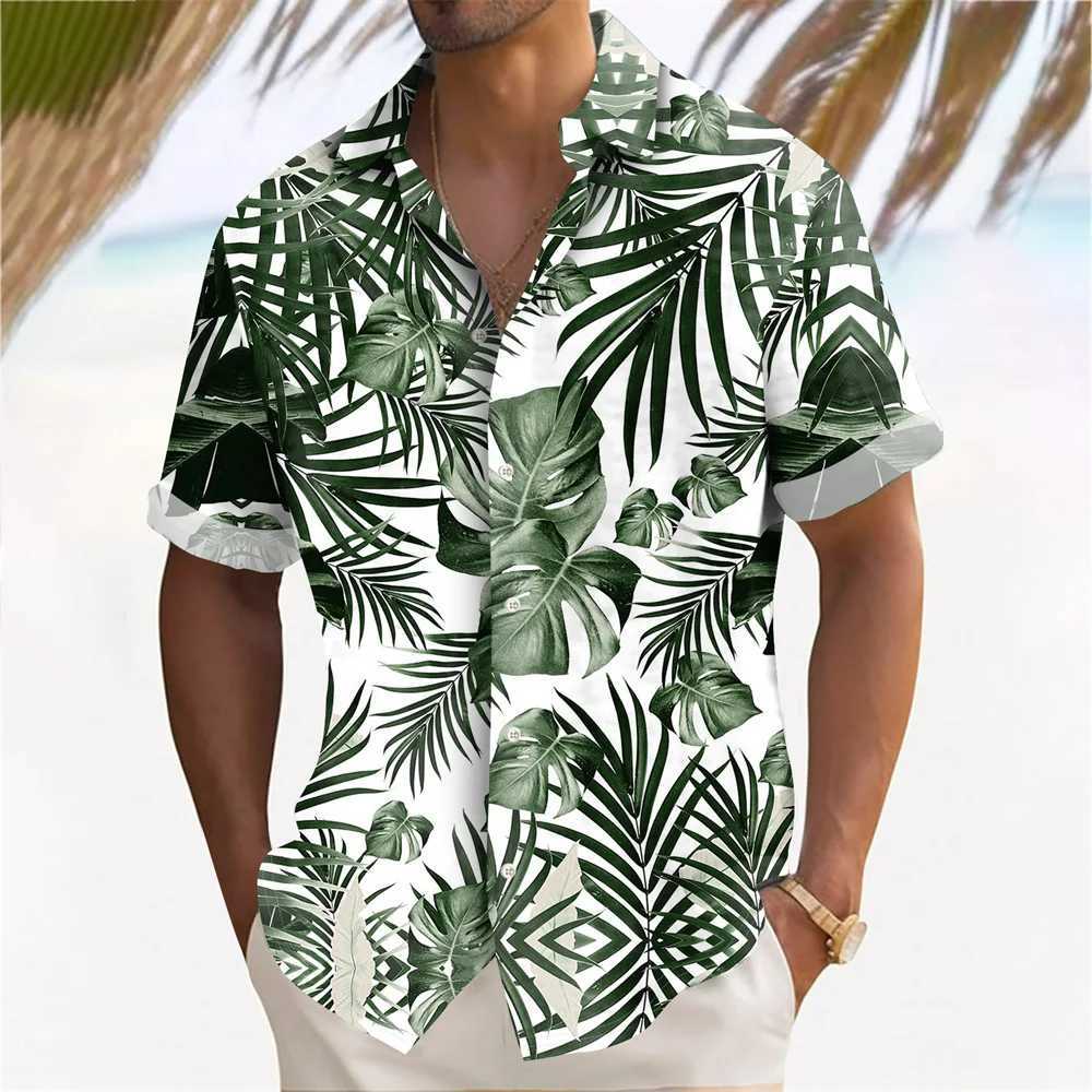 Factory printed mens Hawaiian beach shirt summer casual short sleeved lapel shirt holiday mens plus size mens clothing X2504101