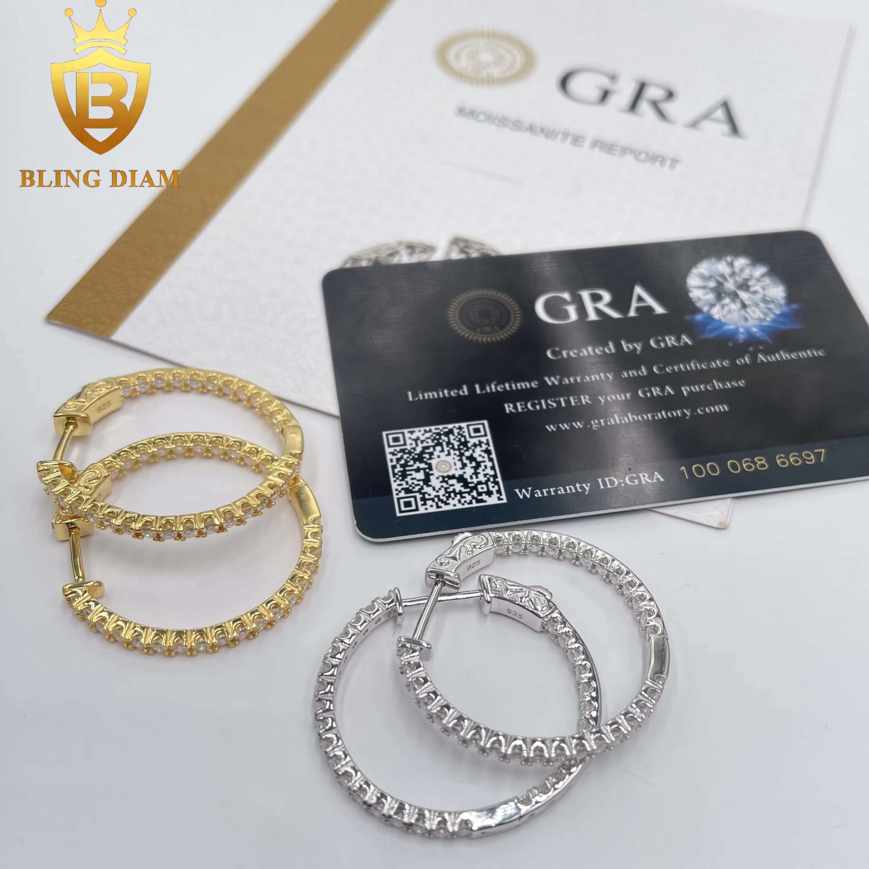 Factory Low Price Fashion Jewelry 925 Sterling Silver VVS Moissanite Iced Out Hoop Earrings for Women Gift
