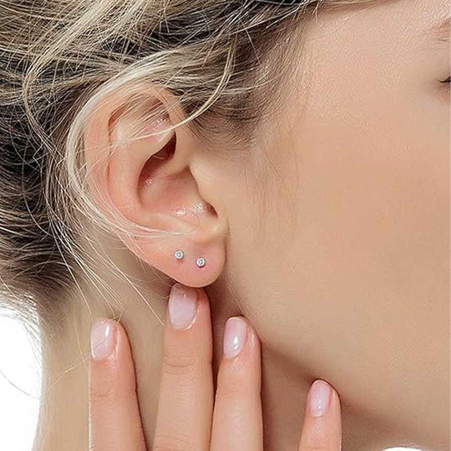 10 Pairs Tiny Cartilage Stud Earrings Stainless Steel Small Round CZ Stud Earrings Tragus Piercing Earring Set for Men Women Screw Flat Back 20G