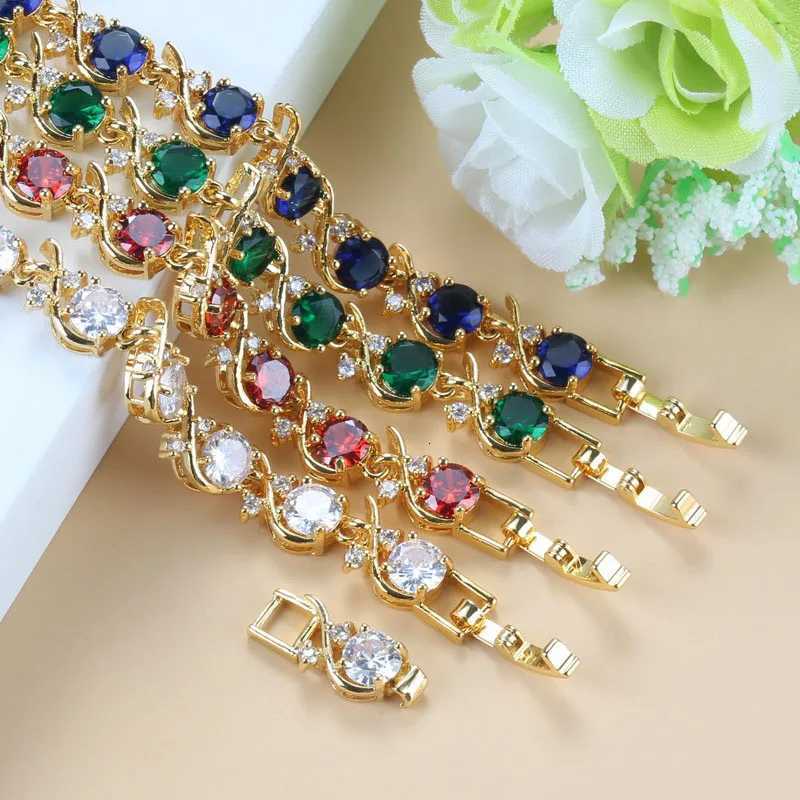 18K Gold Plated Female Bangle Bracelet 10-Color Cubic Zirconia Fashion Wedding Jewelry For Women Bridal AccessoriesT251110