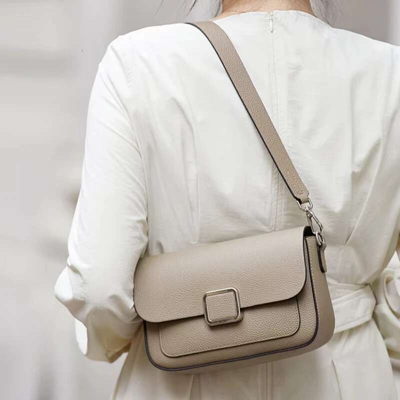 Genuine Women's Square Single Shoulder Soft Leather Cowhide Underarm Bag, Ladies' Stylish Crossbody Purse