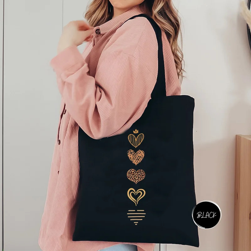Casual Large Capacity Womens Bag Canvas Shoulder Fashion Harajuku Shopper Minimalist Watercolor Heart Print Street Handbags 251110