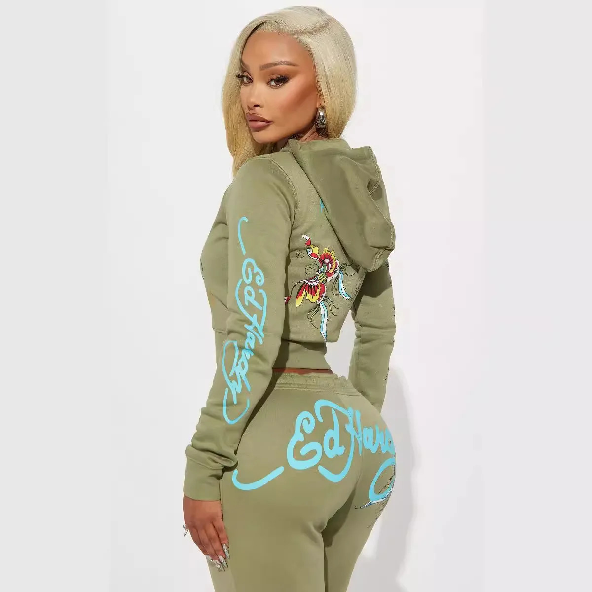 Fashionable Womens Sweatshirt Suit Cross-Border European American Style Printed Positional Skirt Set two piece sets 250409