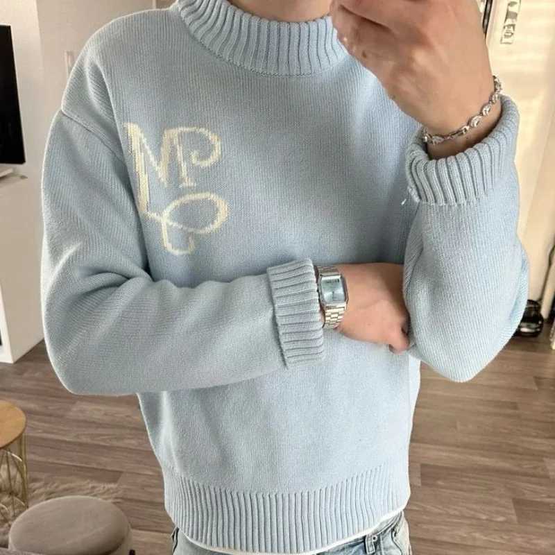 Fashion Y2k American Retro Embroidery M Knitted Pullover Men And Women High Street Vintage Classic Casual Fashion Loose Streetwear Y251110