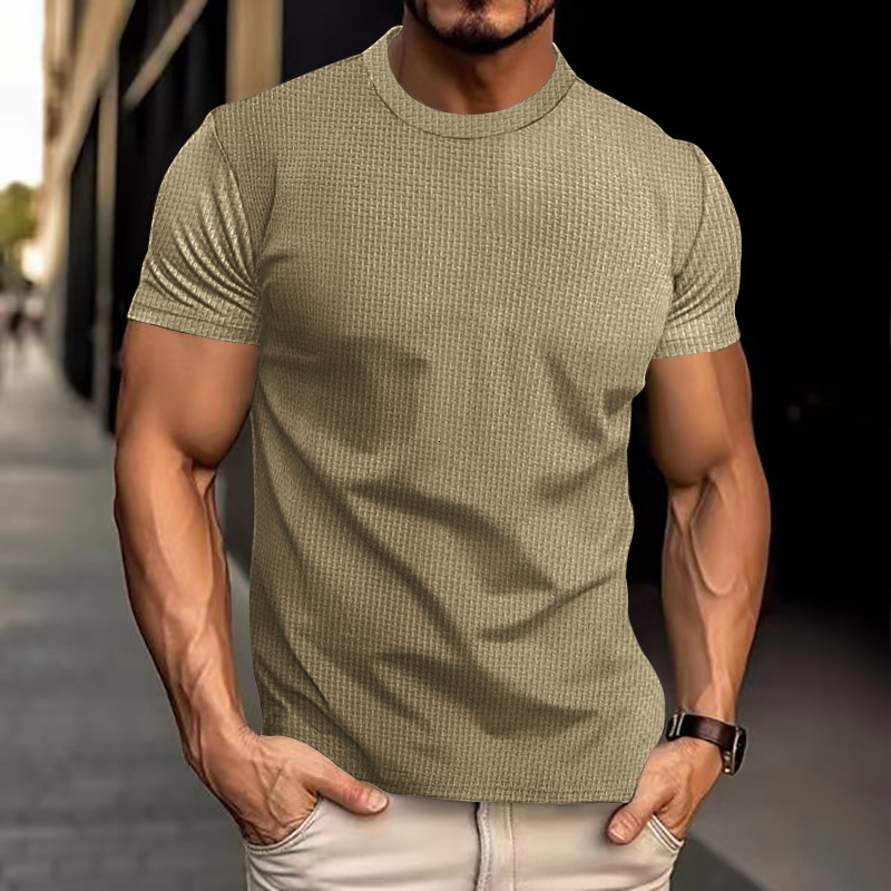 Summer bamboo foam gauze mens short sleeved breathable quick drying slim fit top mens fashion trend