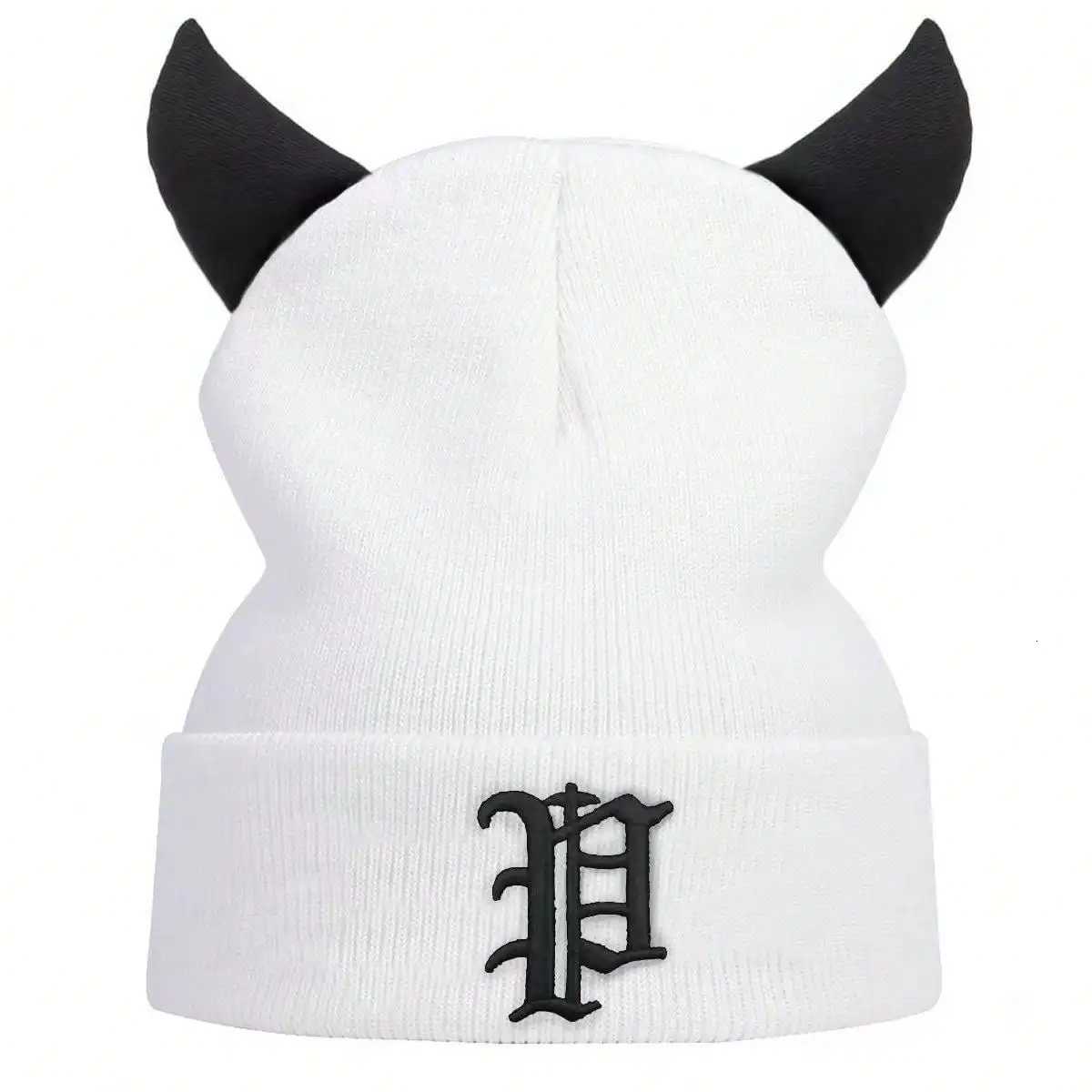Unisex Letter Embroidery Personalized Bull Horn Beanies Winter Warm Hat Hip Hop Cap Beanie Hat Caps for Women MenXJ251110