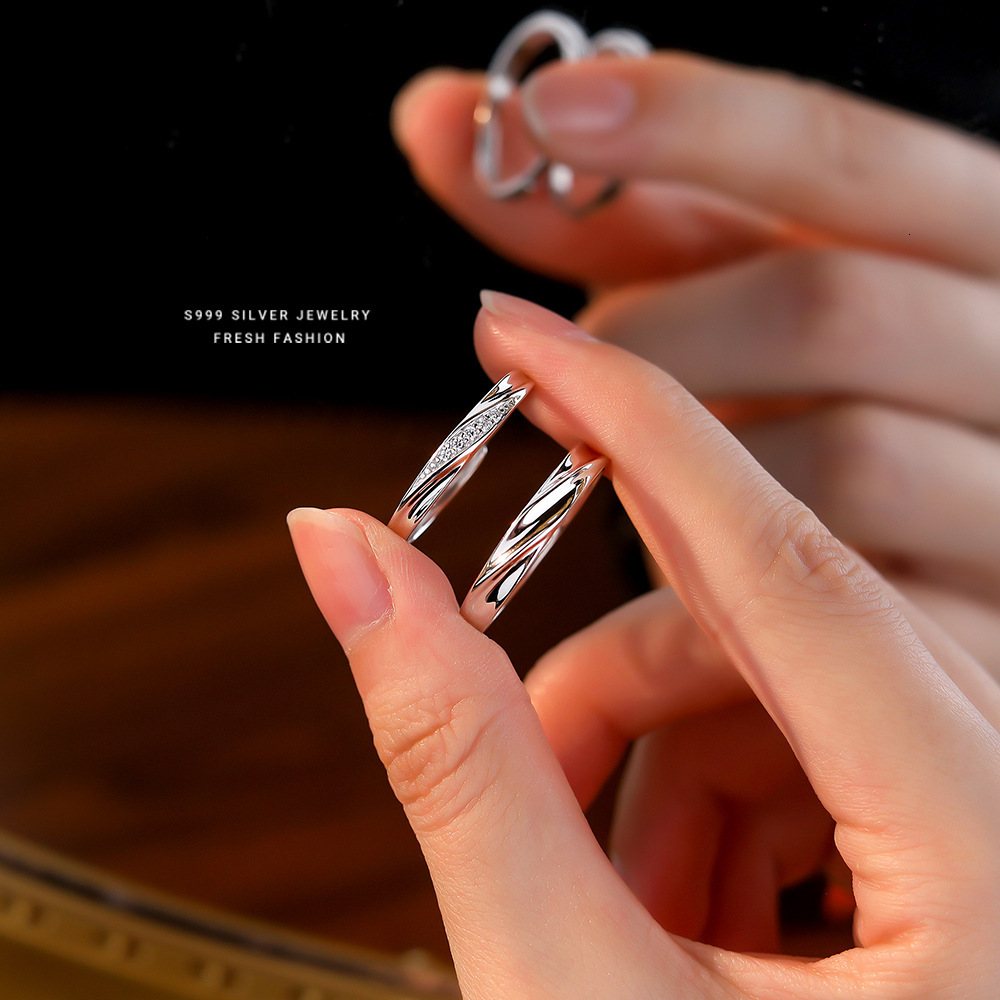 Shared Love River S999 Sterling Silver Ring Simple Luxury Designer Ring Micro Pave Zircon Pure Silver Couple Ring Valentine's Day Fashion Ring Ma