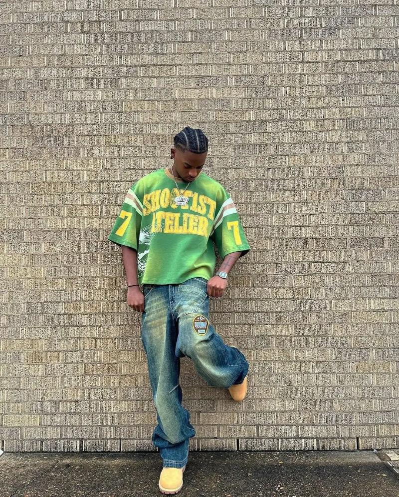 Designer Men's Dress Shirts American Retro Gothic Fashion Summer Casual Hip-hop Splicing T-shirt Personalized Street Sports Top