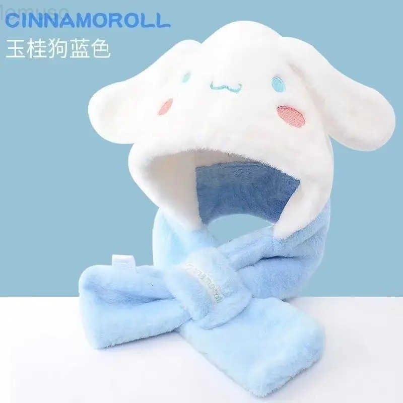 Sanrio My Melody cartoon cute student hat creative girls baby winter windproof warm coral fleece scarf hat two-in-one gift H251110