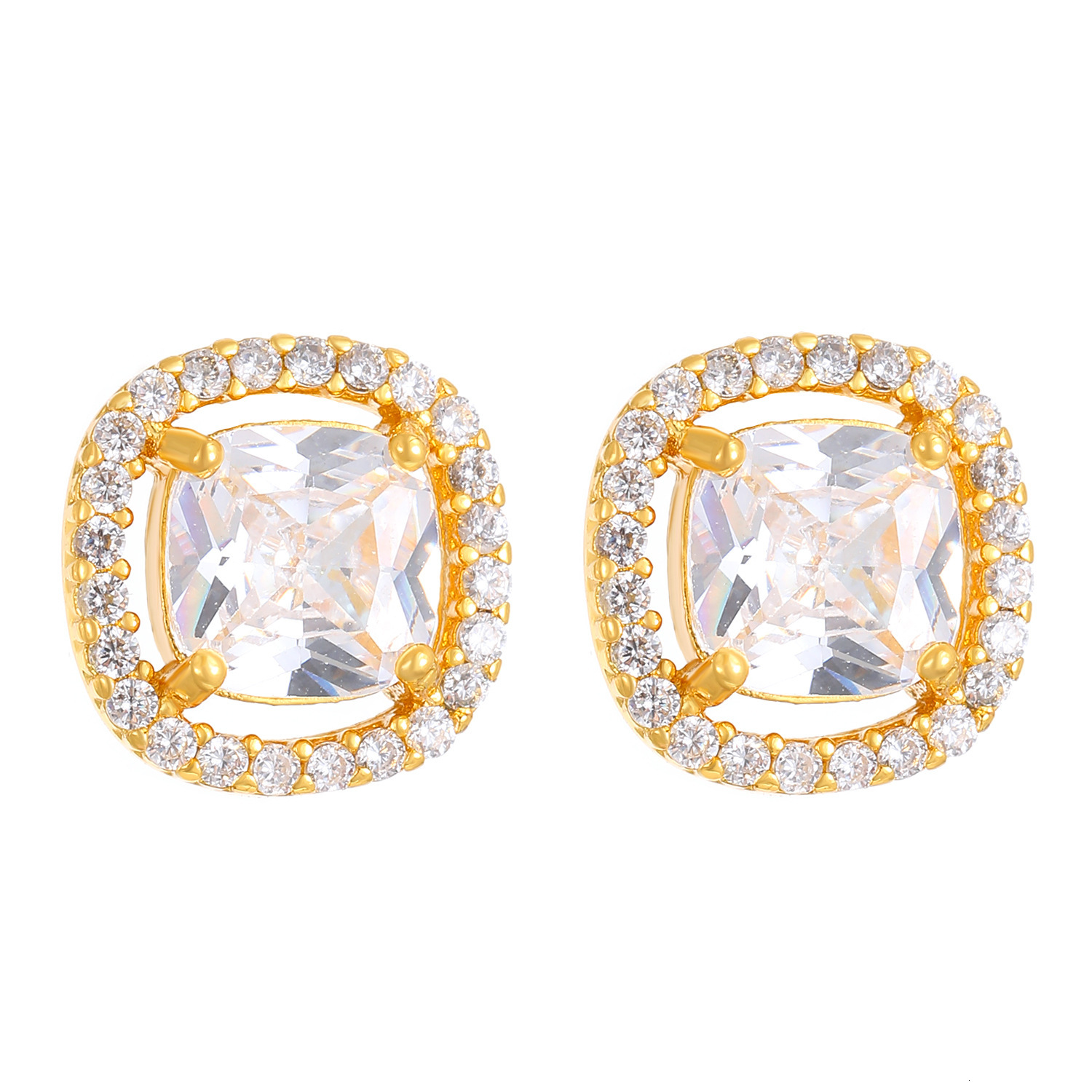 Earrings with a Sense of Sophistication, Simple Geometric Square Studs, Fashionable Earrings, Light Dia-Encrusted Sugar Cube Studs for Women