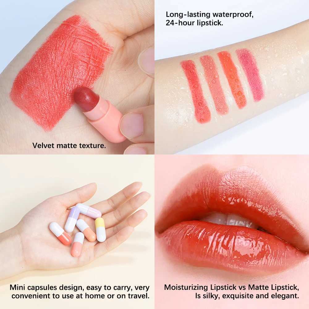 6Pcs/Set Mini Capsule Lipstick Waterproof Long-Lasting Moisturizing Non-stick Cup Carry Pill Lipstick Kit Lips Makeup For WomenT251110