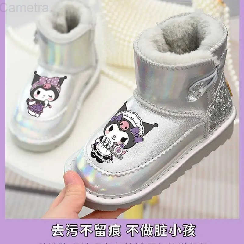 Sanrio Girl Kuromi Kawaii Leather Boots Thickening Cartoon Student Winter Soft and Warm Child Waterproof Snow Boots New Style H251110