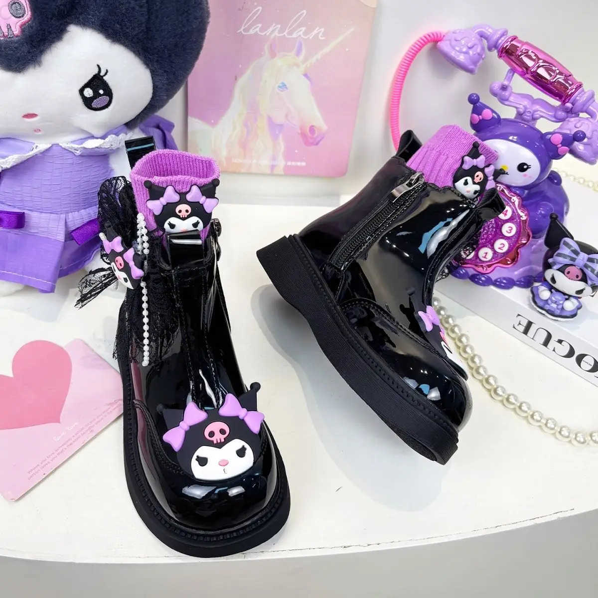 Sanrio Kawaii Kuromi Autumn Winter Girl Cotton Boots Children Lovely Cartoon Martin Boots Student Thermal Cotton Shoes Gifts H251110