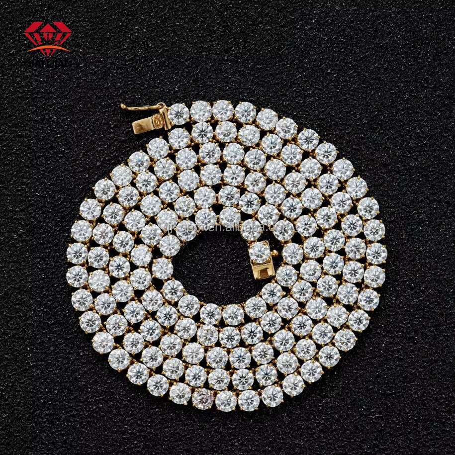Certified GRA Moissanite 5MM Diamond Tennis Necklace 925 Sterling Silver with Brilliant Cut Gold Chains Jewelry