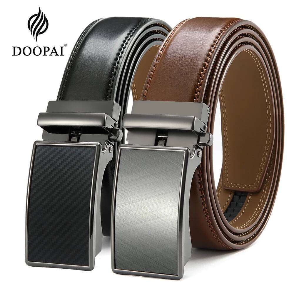 Mens Automatic Genuine Leather Belt Male Leisure Fashion Ratchet Belts for Men Pants Waistband