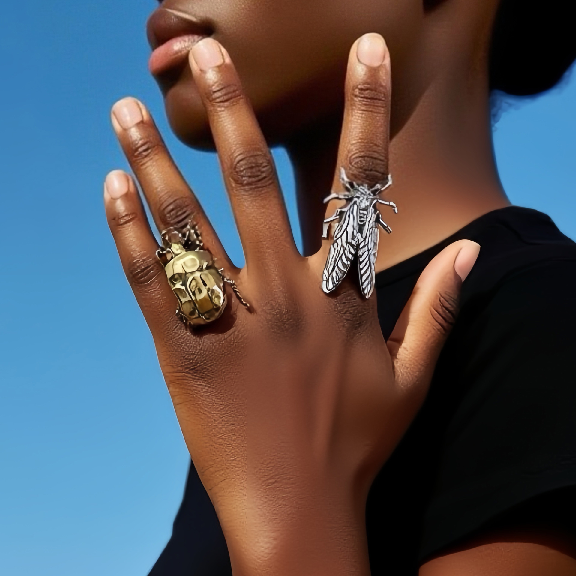 ZA Cross-border Personality Trend Designer Ring Retro Creative Design Fashion Ring Alloy Insect Adjustable Ring Versatile Casual Daily Women's St