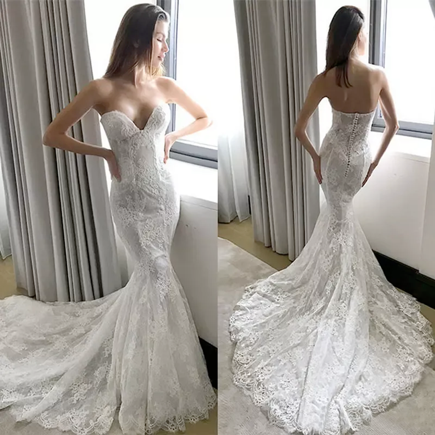 pallas couture lace mermaid wedding dresses plus size backless bridal gowns sweep train robe de marie wedding dress A2619
