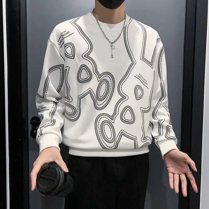 Spring Autumn New Fashion Cotton Printed T-Shirts Mens Clothing Casual Loose Tees Pullovers Korean Style O Neck Long Sleeve Top K251110