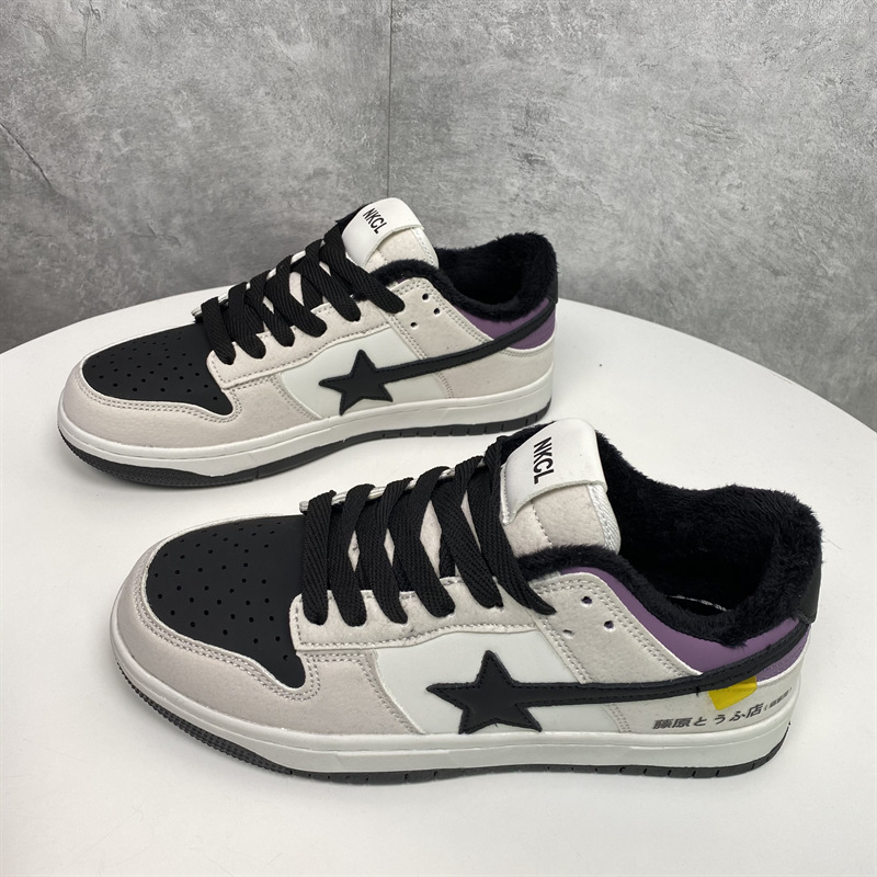Free shipping affordable luxury Board shoes with winter velvet gray purple color matching couples flat bottom niche design sports shoes mens fashion