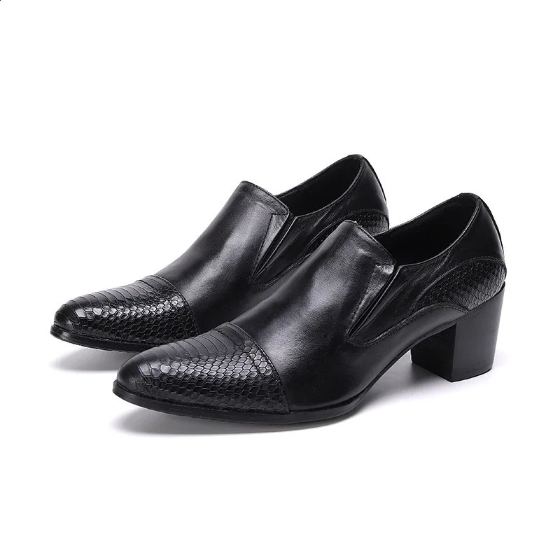 Original Male Serpentine Pointed Toe Shoes Wedding High Heel Dress Shoes Man Plus Size Business Office Genuine Leather Shoes 251106