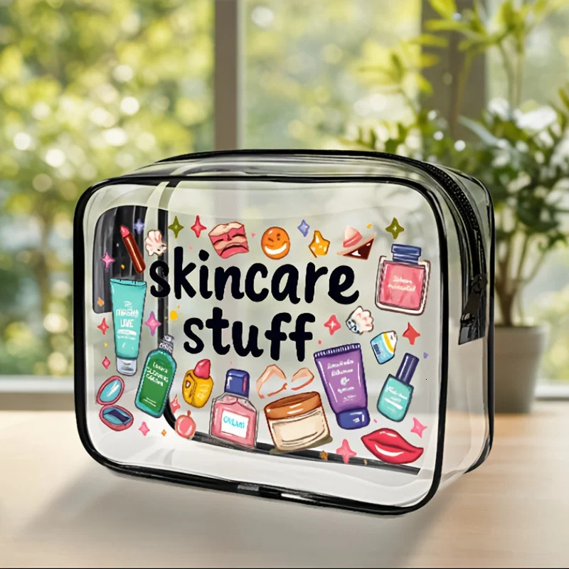1pc Large Transparent Makeup Bag with Zipper Closure Spacious Cosmetic Organizer Lightweight Travel Toiletry Case PVC Makeup Bag 251110