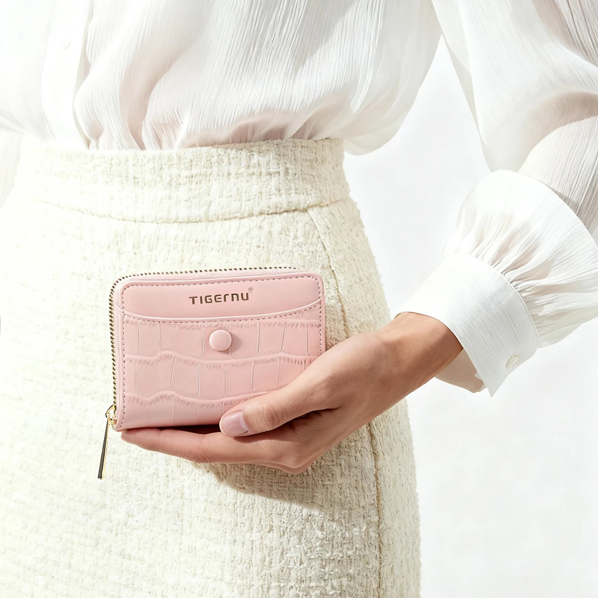 Tigernu Womans Wallets Pink Card Wallet Purses For Woman Genuine Leather Coin Purses Light Women Card Holders Female Card Bags R251110