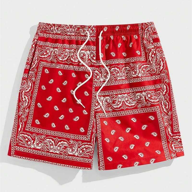 Classic Perris Pattern Beach Shorts for Men Retro Printed Drawstring Board Shorts Beach Casual Fashion Hawaiian Swimmers X2504101