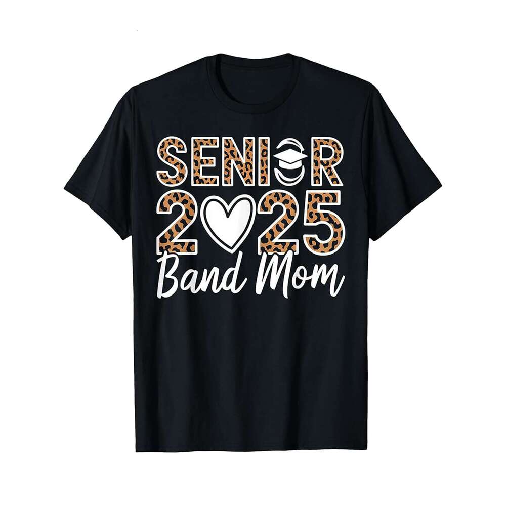 Designer T shirt Senior 2025 Band Mom Graduation Cheetah Print Heart - 220g T shits