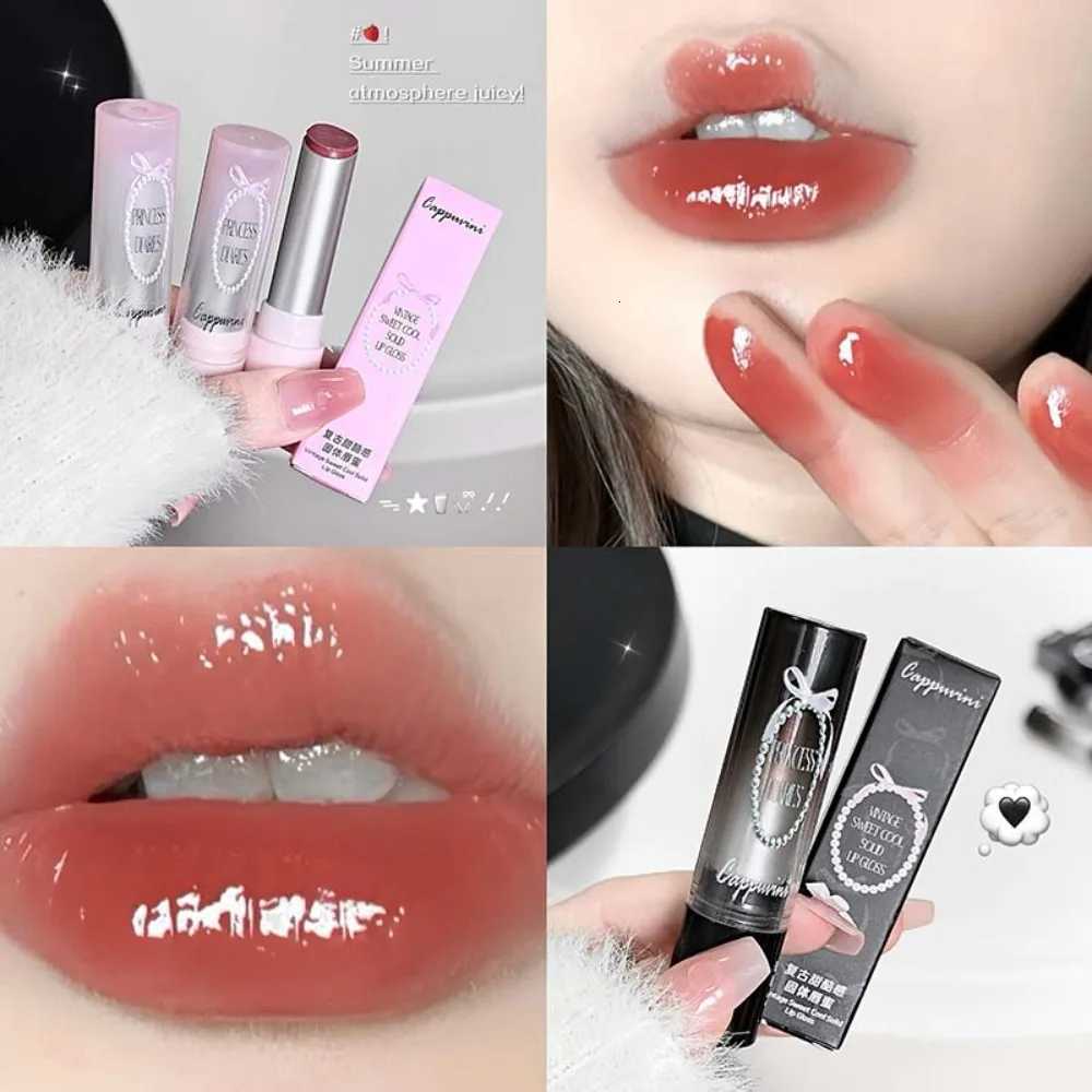 Sweet Pink Crystal Solid Lip Gloss Nude Brown Mirror Lipstick Moisturizing Glass Jelly Finish Not Sticky Daily Lip Tint MakeupT251110