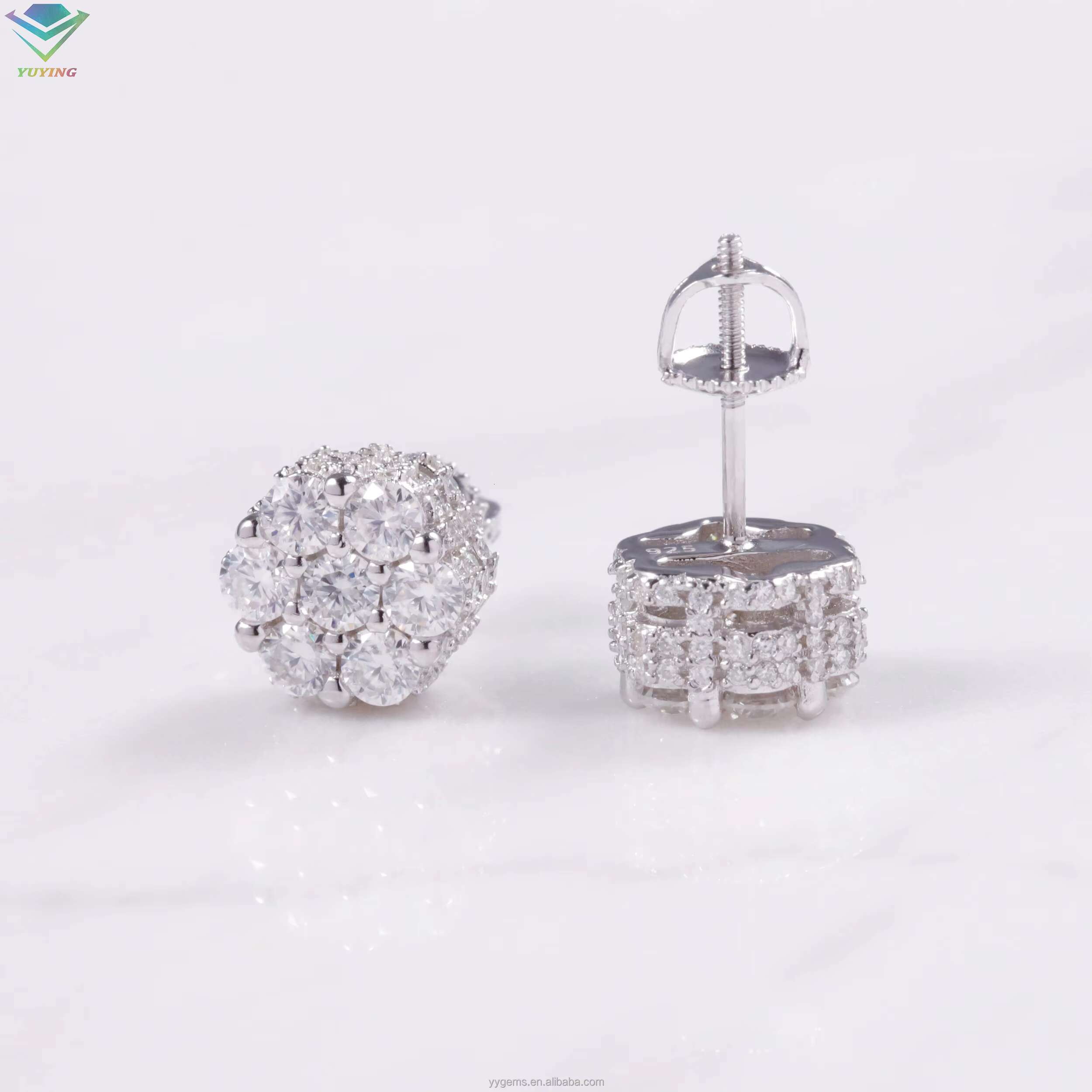 Wholesale s925 Sterling Silver 7 Stones Flower Earrings Fashion Jewelry Iced out Moissanite Stud Earrings Ready to Ship