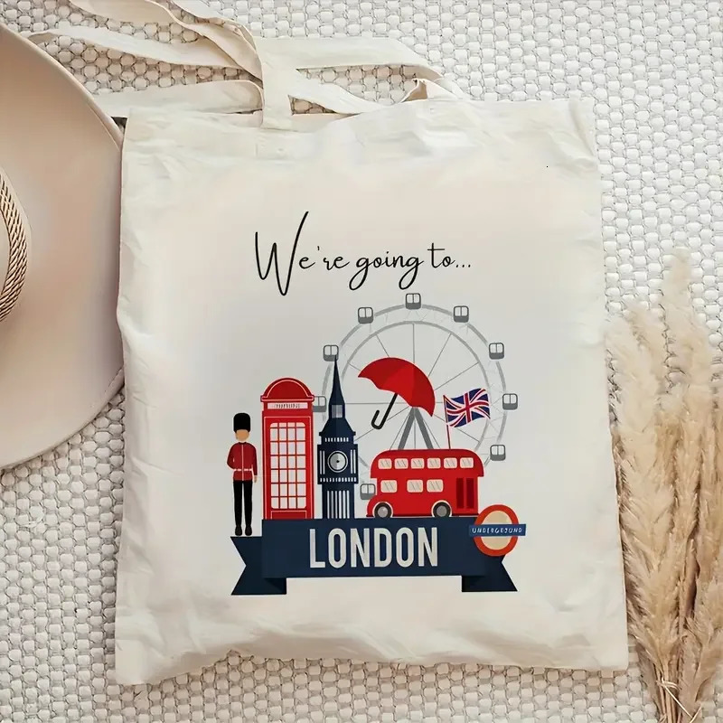 London Theme Canvas Tote Bags Trendy Women Shoulder Handbag Souvenir Travel Fashion Girl Handbags Eco Purse 251110