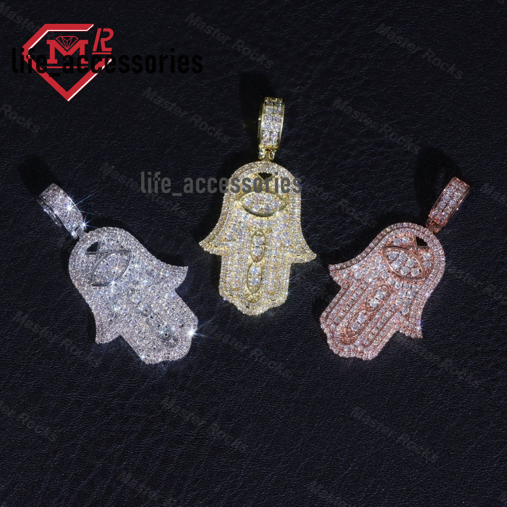Hiphop Moissanite Pendant 925 Sterling Silver Hamsa Hand Iced Out VVS Custom Moissanite Pendant