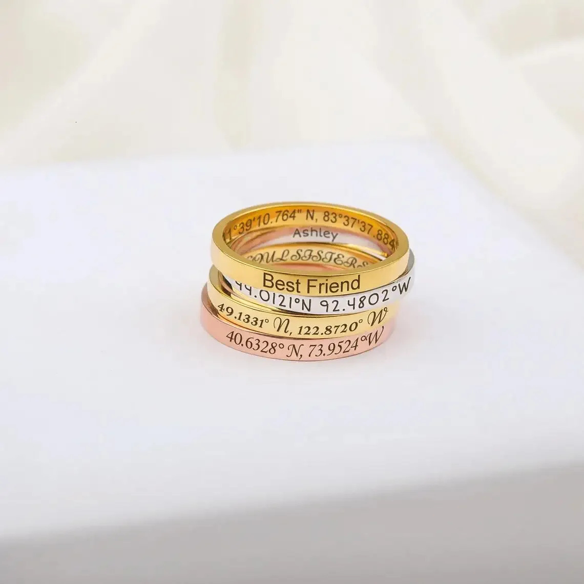 Custom Word Inside Outside Engrave Ring Dainty Name Personalized Stacking Ring Unisex Promise EternityMemorial Anniversary Gifts 250409