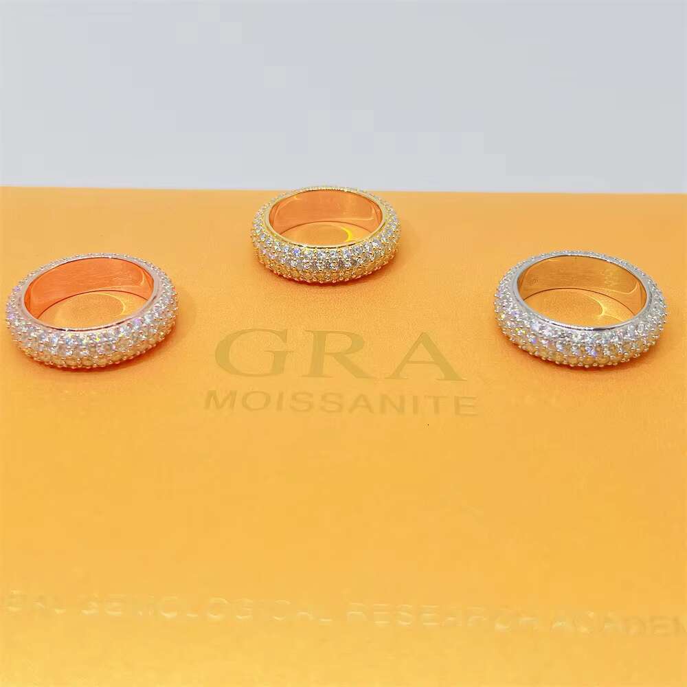 925 Sterling Silver 14K 18K Gold Plated Ring Band 4 Rows Moissanite Engagement Ring Diamond Wedding Band for Men Women