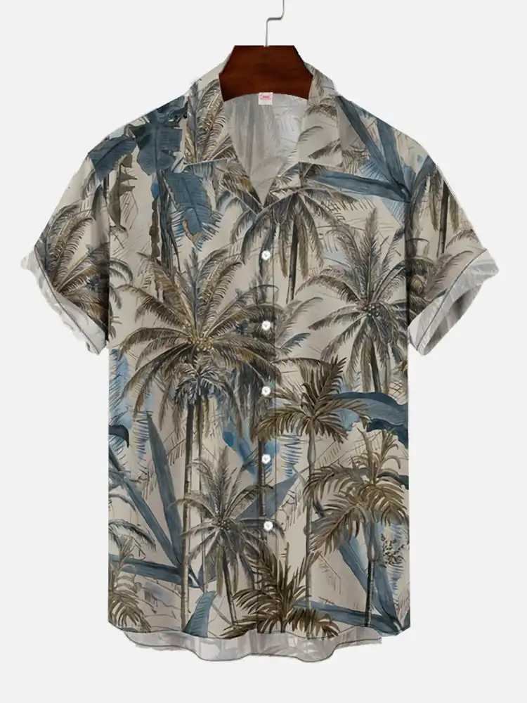 Mens Hawaiian Coconut Tree Pattern Shirt Summer Beach Sunset Shirt Mens Casual Short Sleeve Shirt Exquisite 3D Printed Shirt X250410